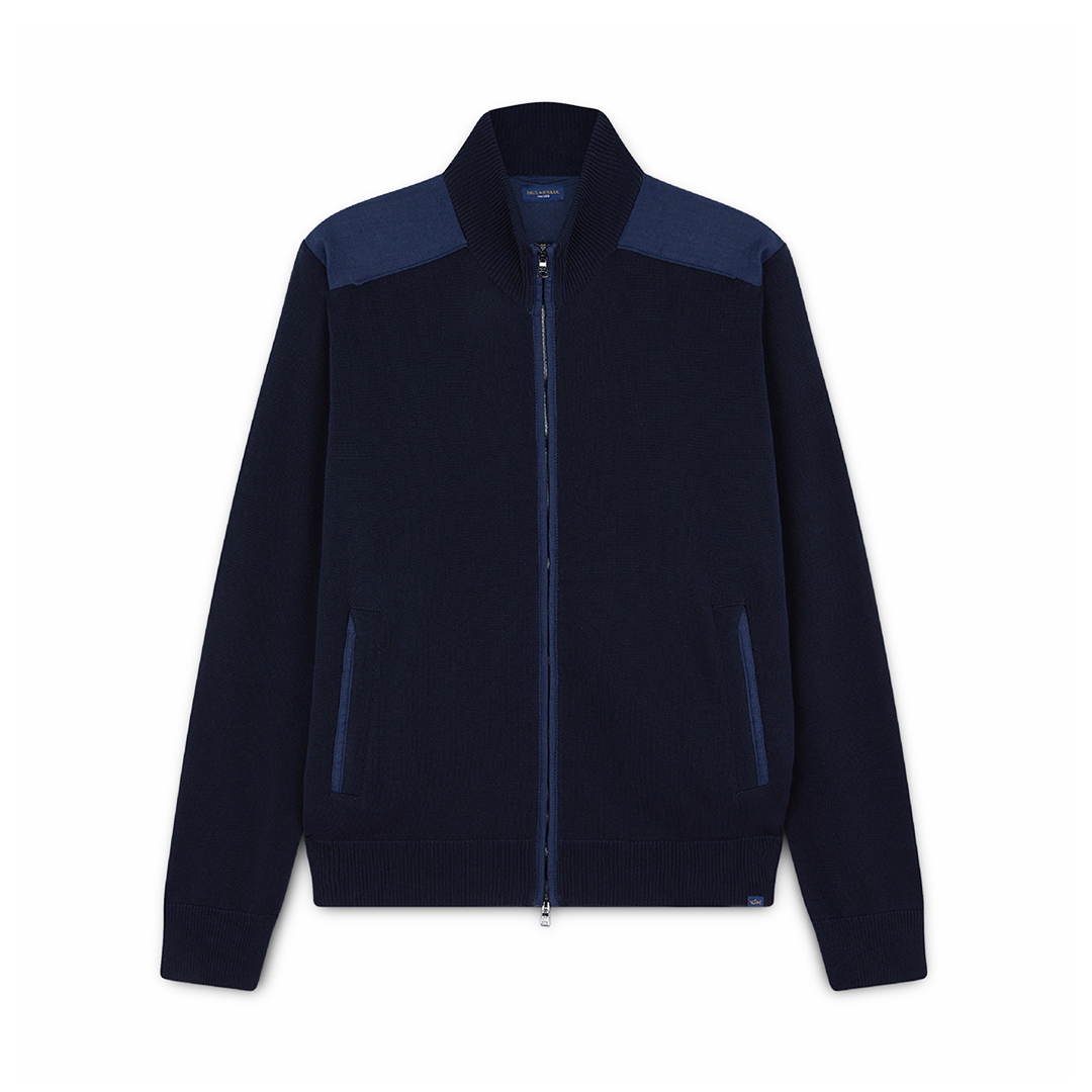 Paul & Shark Cardigan Zip-up In Fresco Cotone Con Dettagli In Lino In Blu