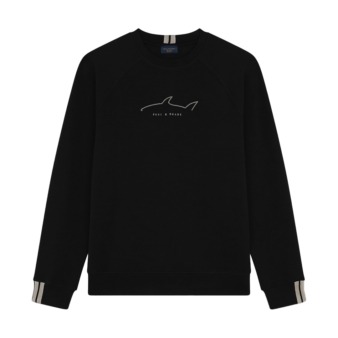 Paul & Shark Felpa In Cotone Con Active Fleece Con Shark Ricamato In Nero