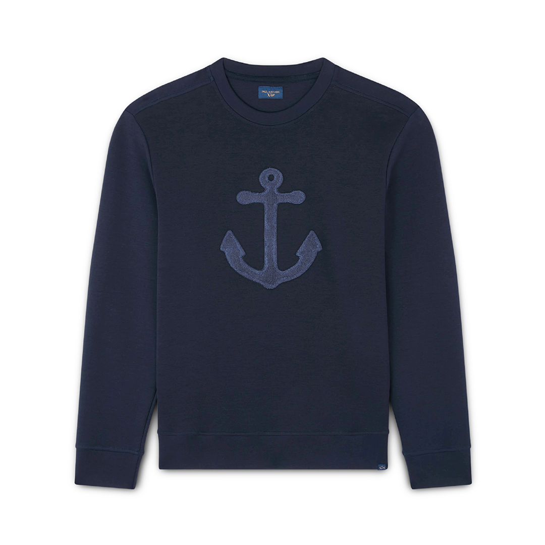 Paul & Shark Felpa In Cotone Active Fleece Con Ricamo Ancora In Blu