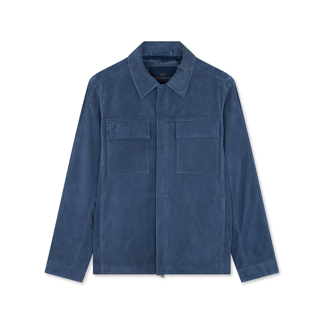 Paul & Shark Shacket In Suede Aqualeather In Avio