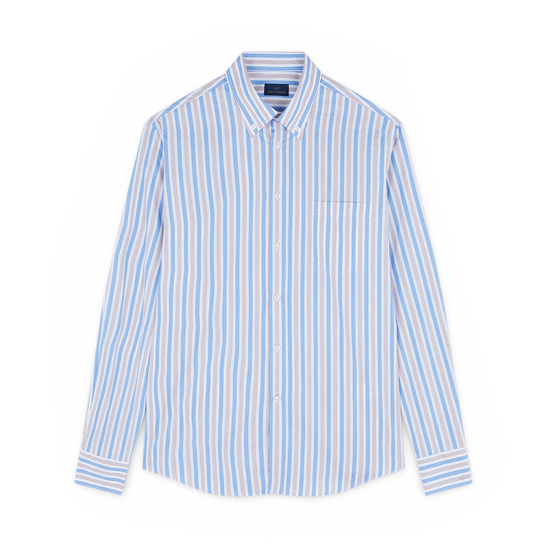 Paul & Shark Camicia In Popeline Di Cotone In Bianco Righe Cobalto Beige