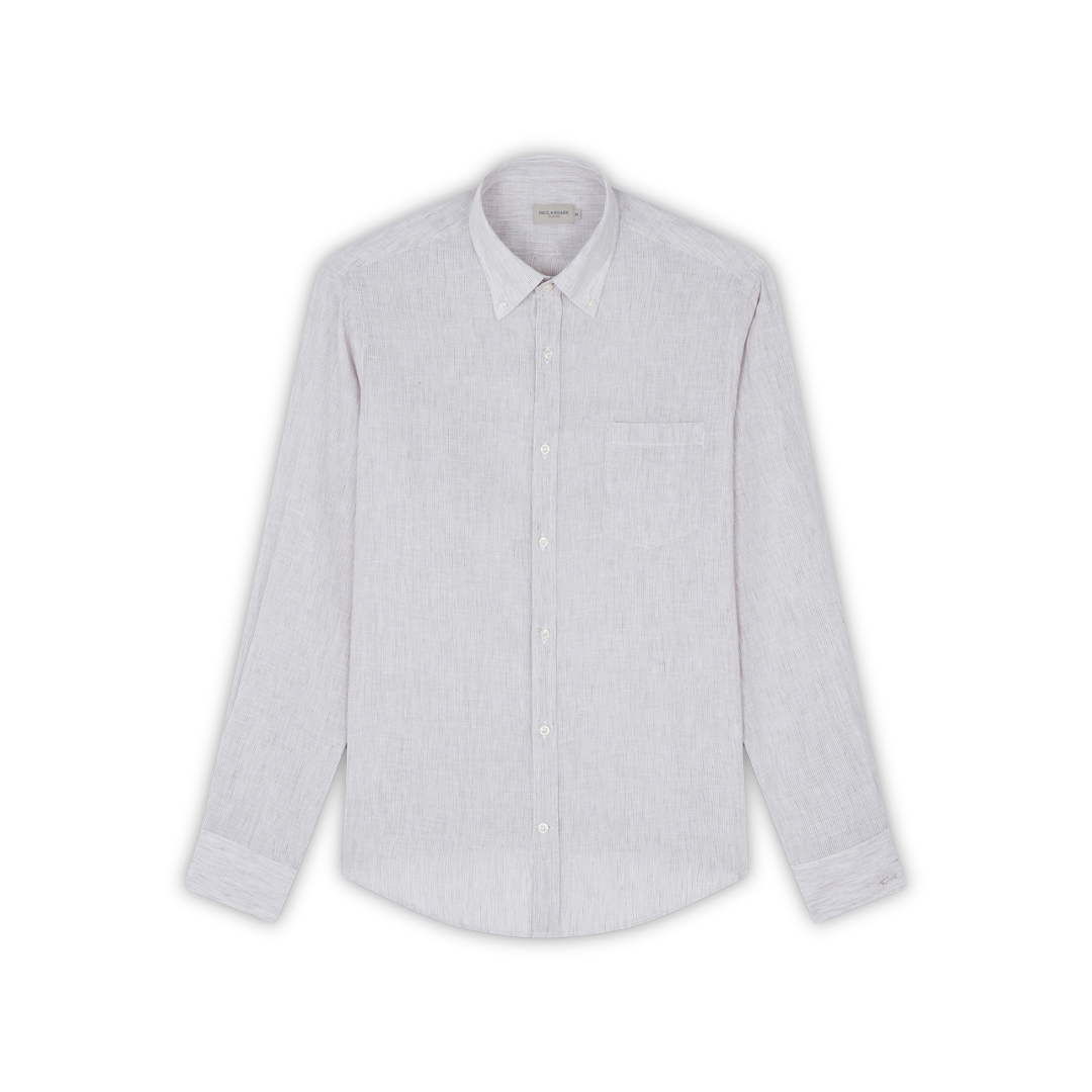 Paul & Shark Linen Seersucker Shirt In Gray