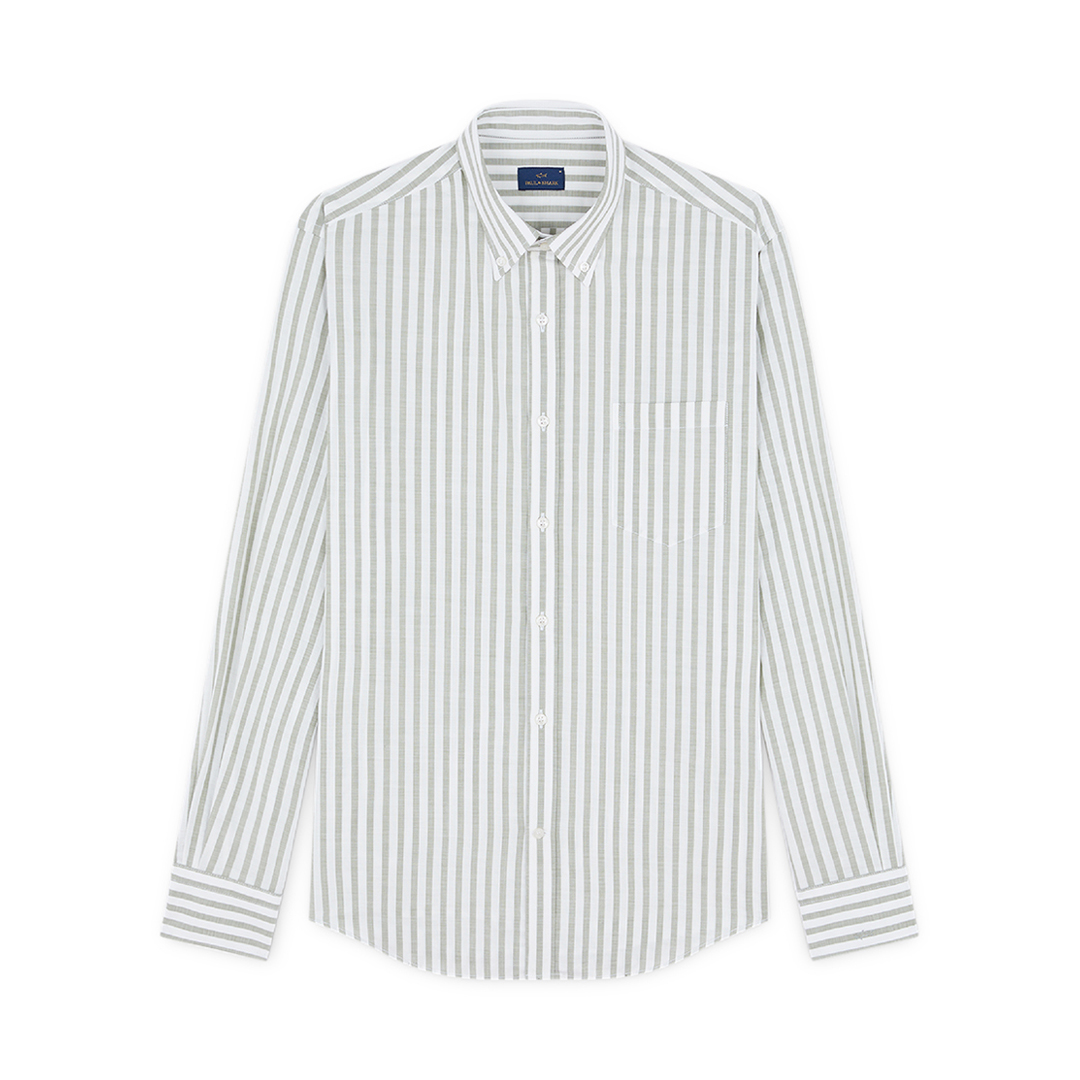 Paul & Shark Camicia In Popeline Di Cotone In Bianco Righe Verdi