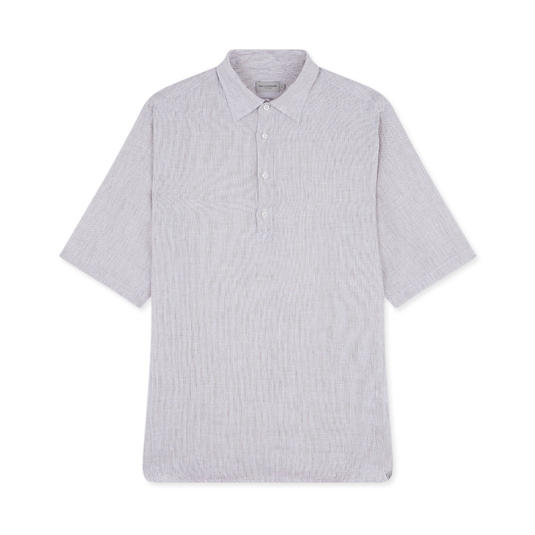 Paul & Shark Camicia In Lino Popover Manica Corta In Bianco Righe Beige