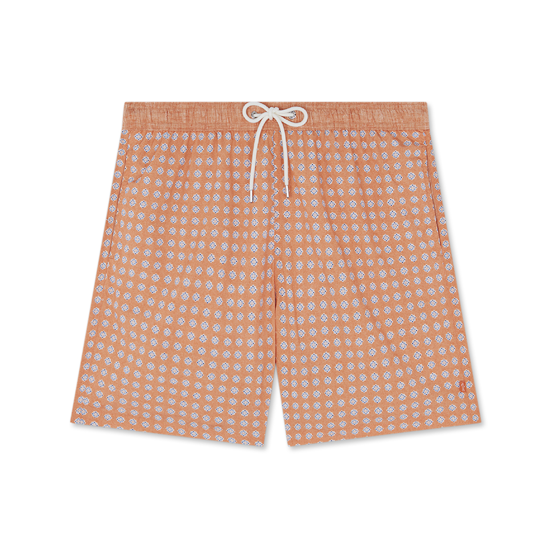 Paul & Shark Costume Da Bagno Con Micro-stampa Allover In Arancio Geometrico Celeste Bianco Blu