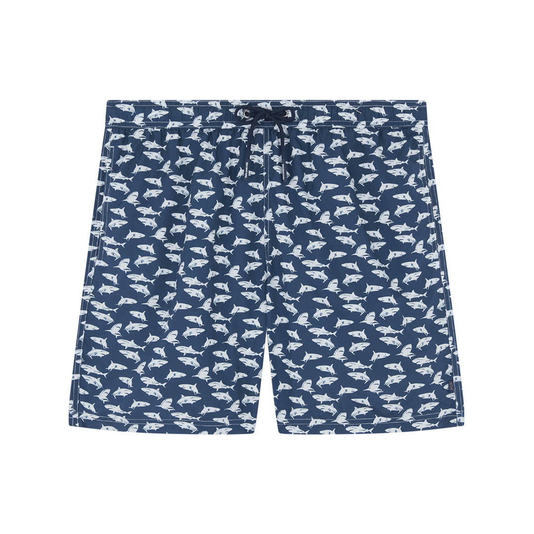 Paul & Shark Costume Da Bagno Con Stampa Shark All-over In Blu Squali Bianchi
