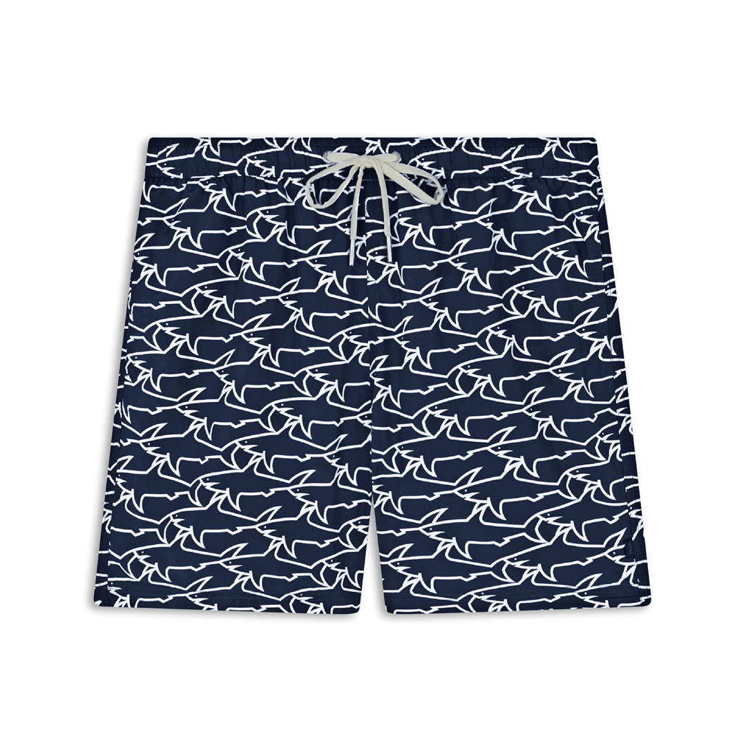 Paul & Shark Costume Da Bagno Con Stampa Shark All-over In Blu Squali Bianchi