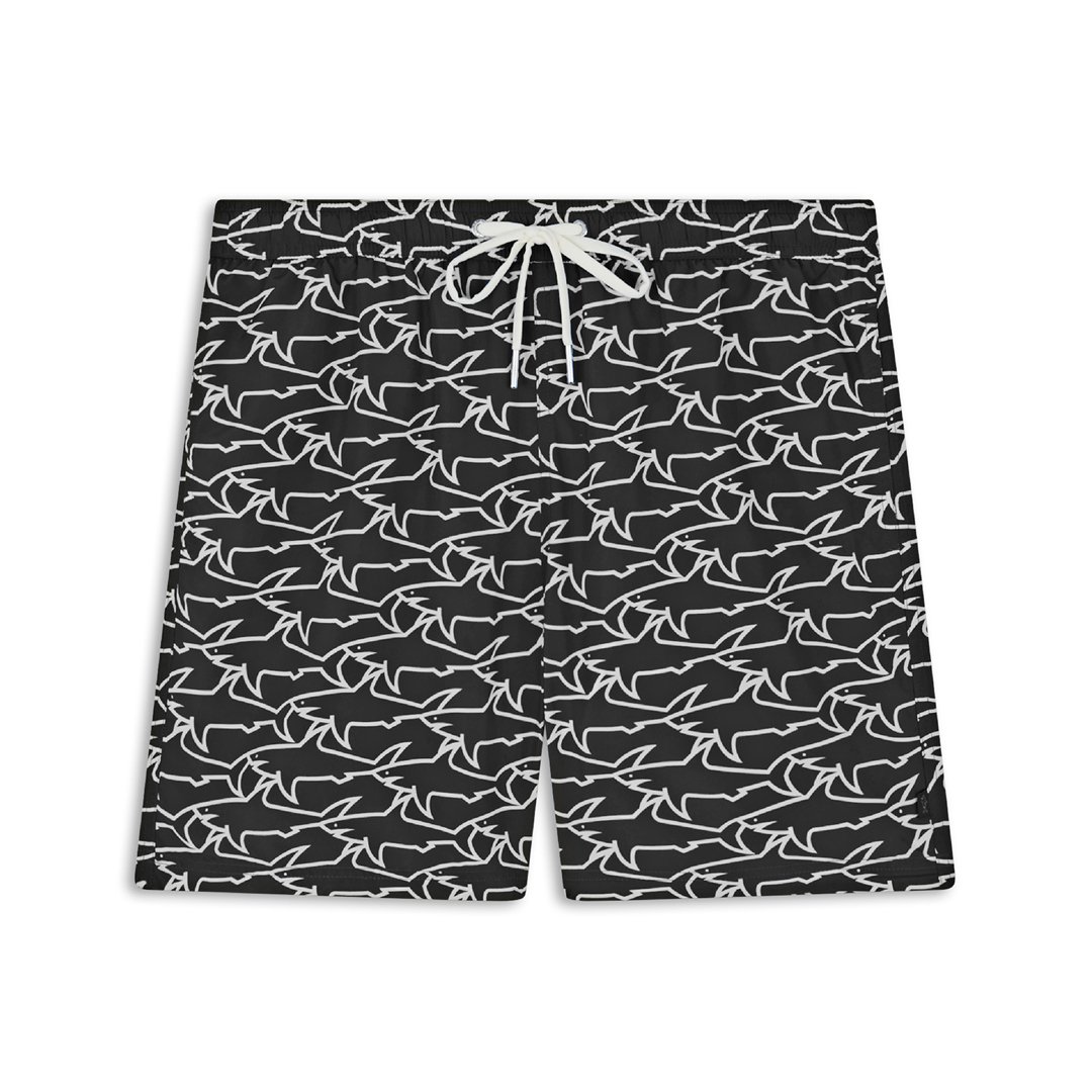 Paul & Shark Costume Da Bagno Con Stampa Shark All-over In Nero Squali Bianchi