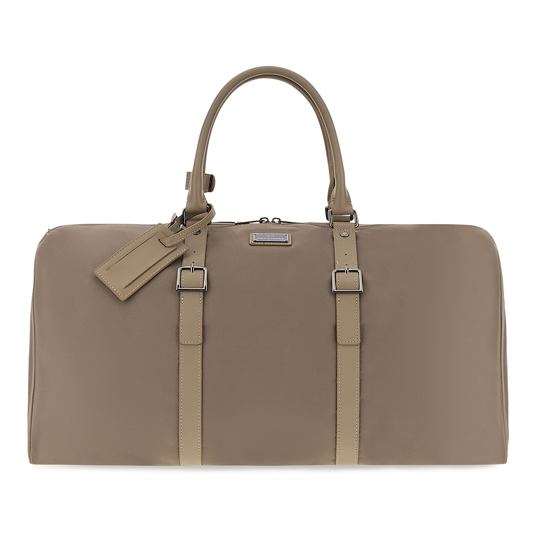 Borsone Holdall in nylon con finiture in pelle, Uomo, BEIGE, Taglia: TGU