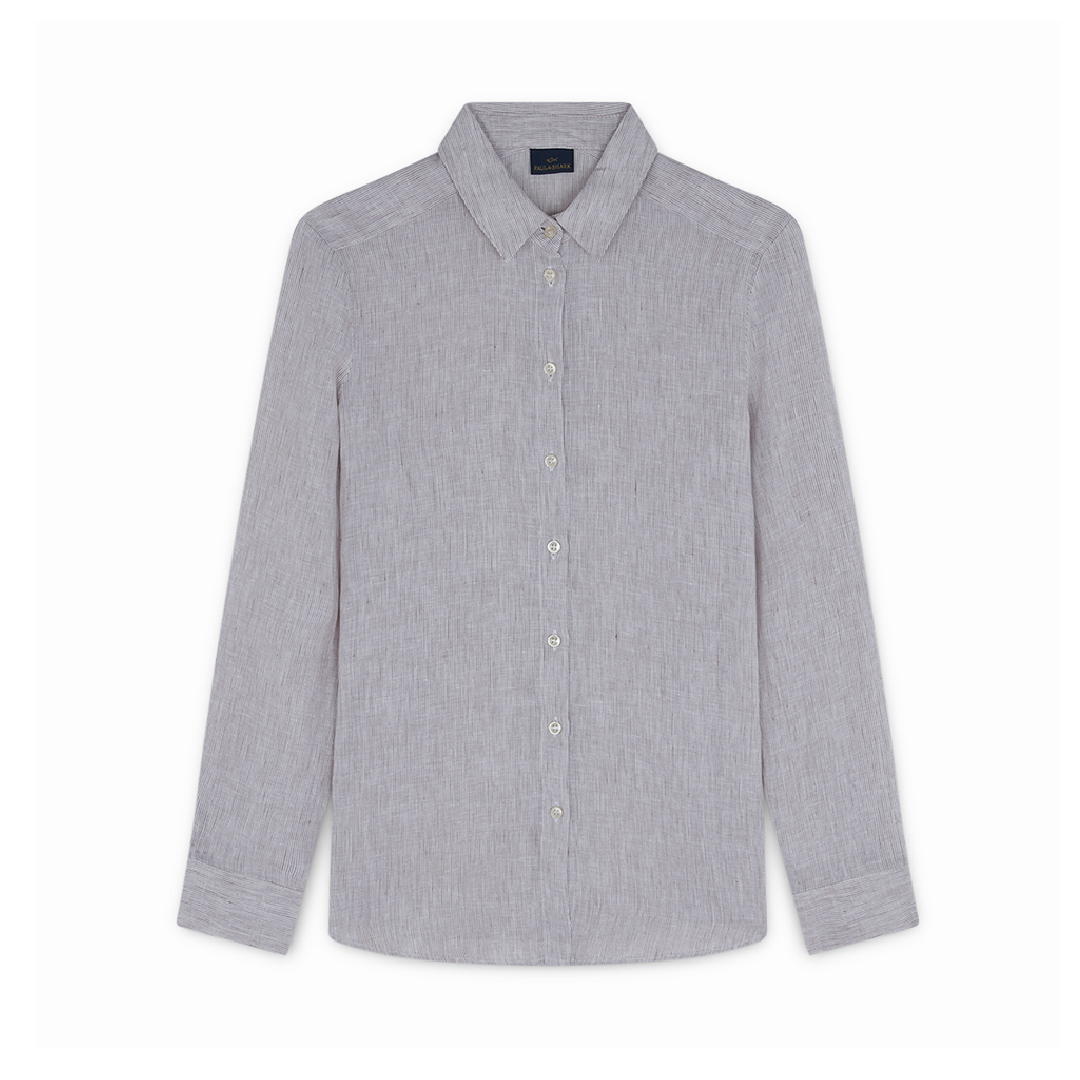 Paul & Shark Camicia In Lino Con Motivo A Righe In Bianco Righe Beige
