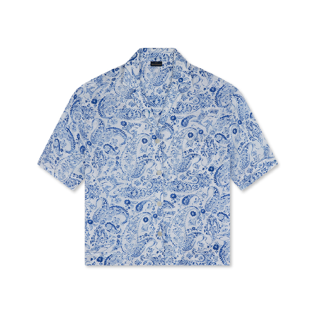 Paul & Shark Camicia In Lino In Bianco Paisley Blu Azzurro