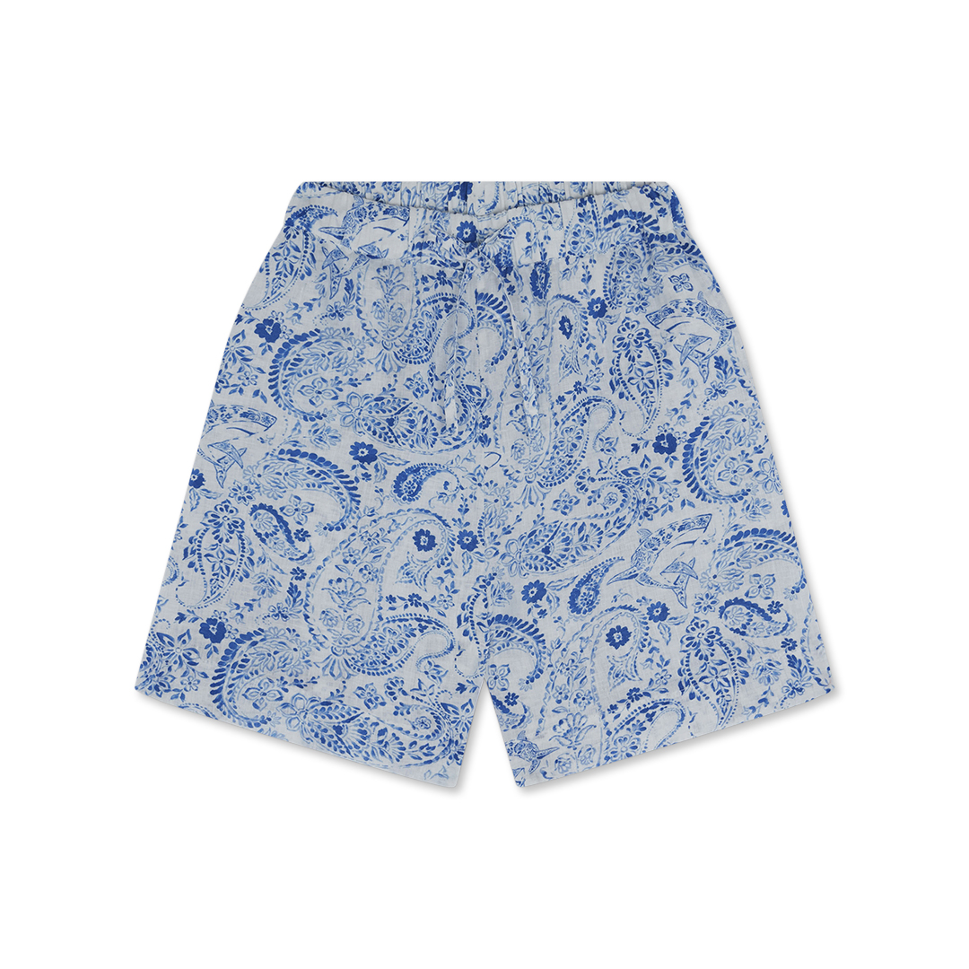 Paul & Shark Bermuda In Lino In Bianco Paisley Blu Azzurro