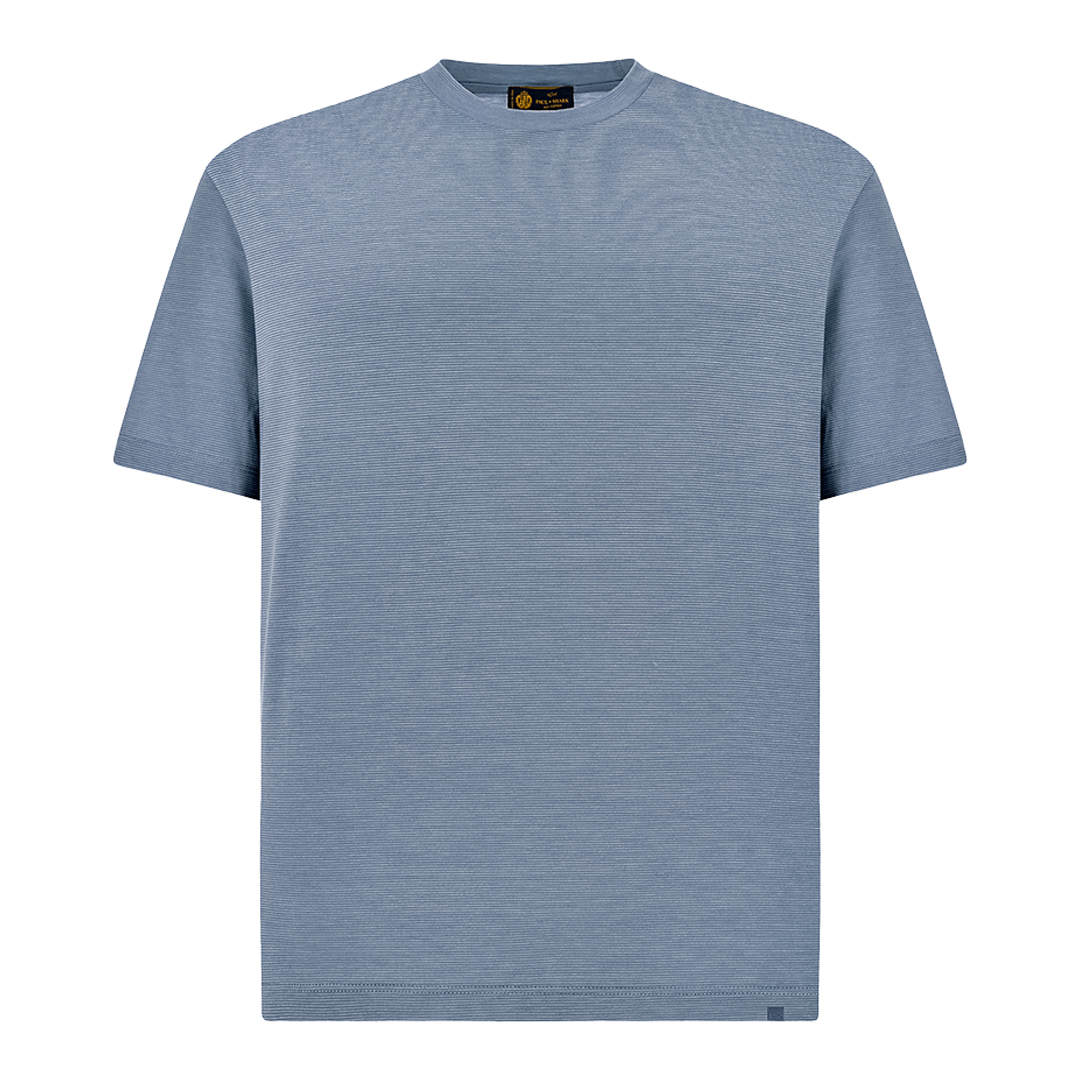 Paul & Shark Men's Cashmere Blue-Moonlight Blue Silk And Cotton T-Shirt With Micro Stripe Pattern, Man, Size: 3XL