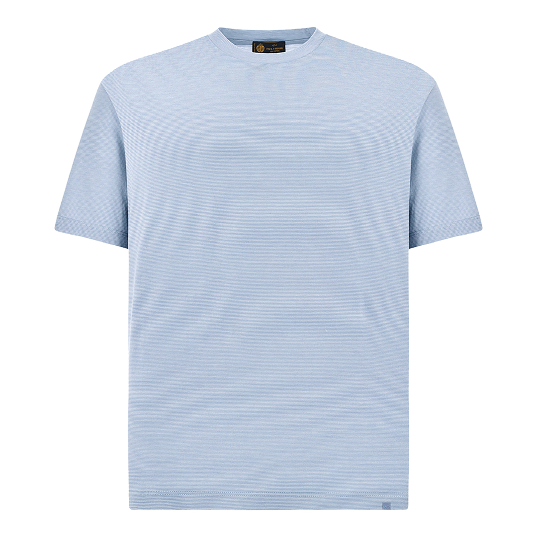 Paul & Shark Men's Bright White-Cashmere Blue Silk And Cotton T-Shirt With Micro Stripe Pattern, Man, Size: 3XL