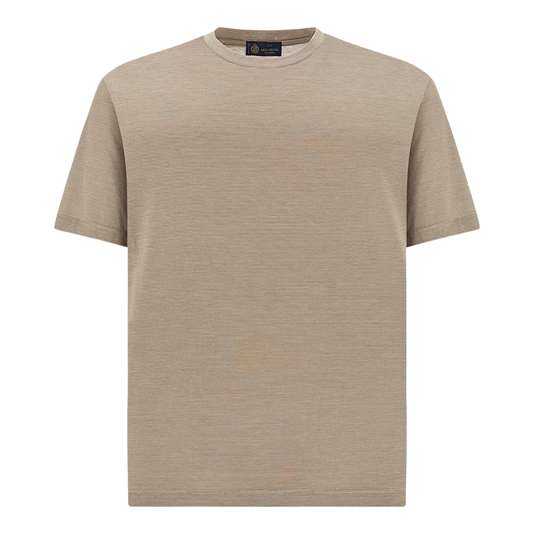 Paul & Shark Men's Bright White-Chanterelle Silk And Cotton T-Shirt With Micro Stripe Pattern, Man, Size: Xxl