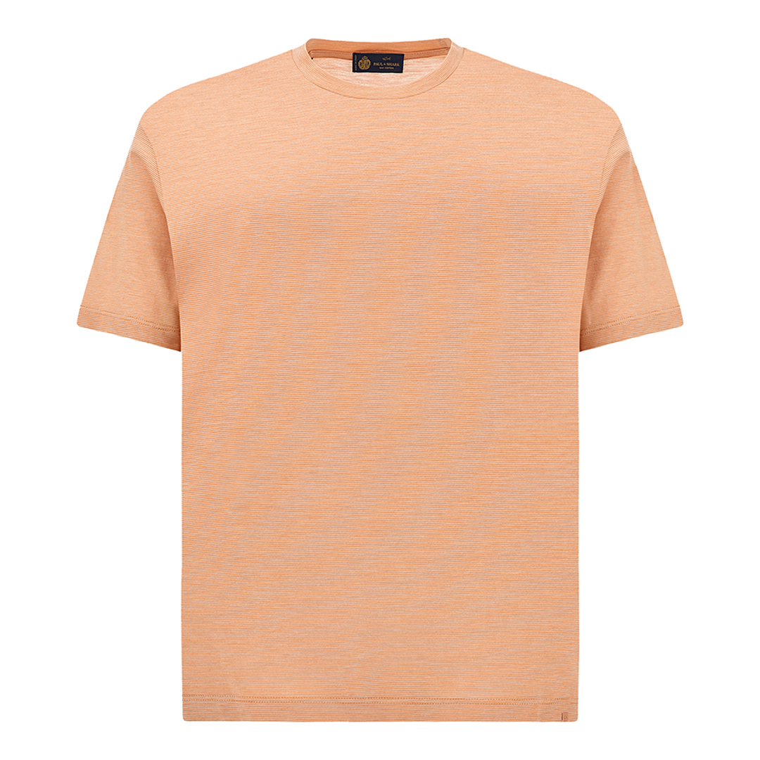Paul & Shark Men's Tangerine-Bright White Silk And Cotton T-Shirt With Micro Stripe Pattern, Man, Size: 3XL