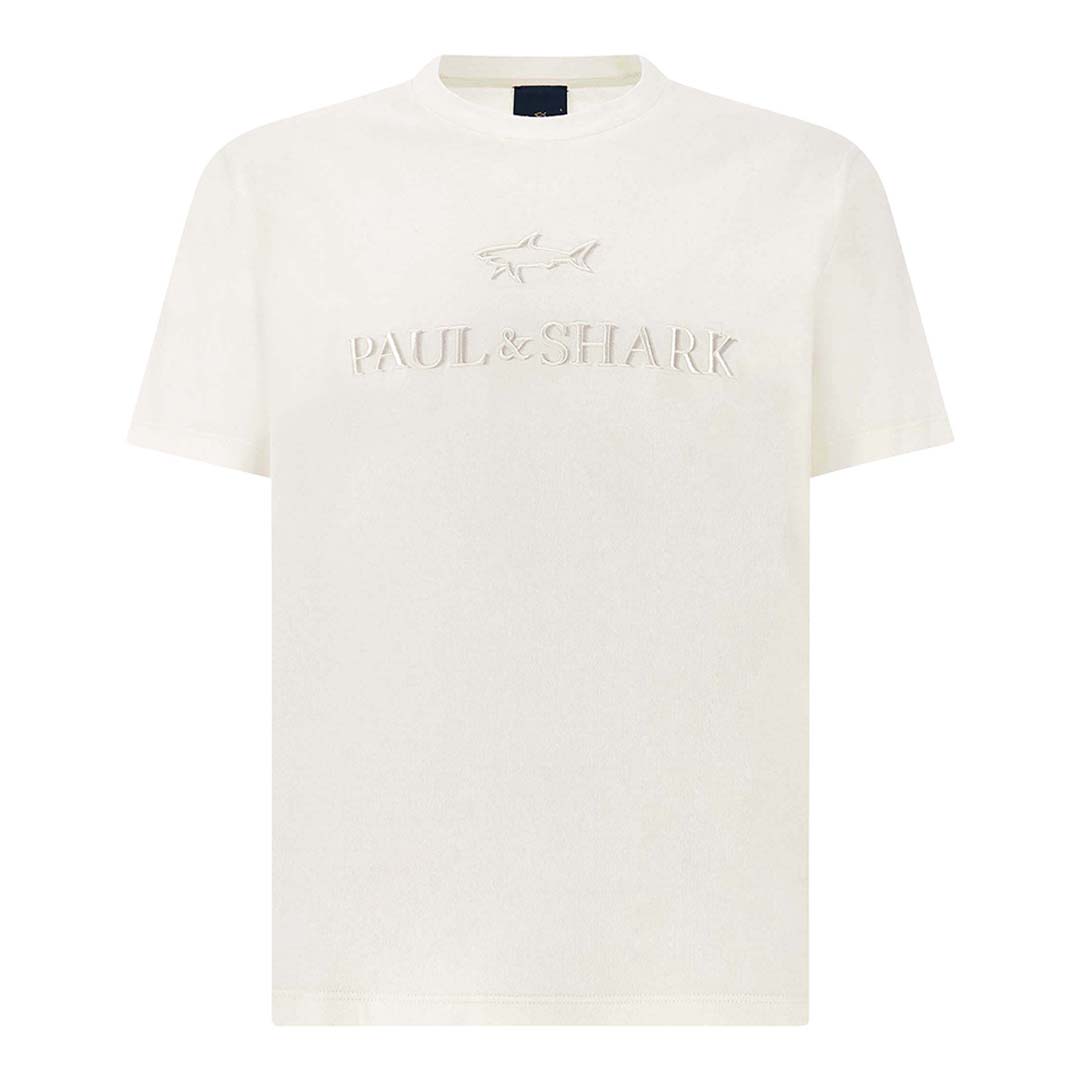 Paul & Shark Men's Blanc De Blanc Lightweight Cotton Jersey T-Shirt With Print, Man, Size: Xl