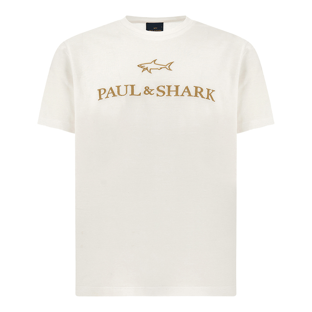 Paul & Shark Men's Bright White-Rich Gold Double Mercerised Cotton Jersey T-Shirt With Embroidered Logo, Man, Size: 3XL