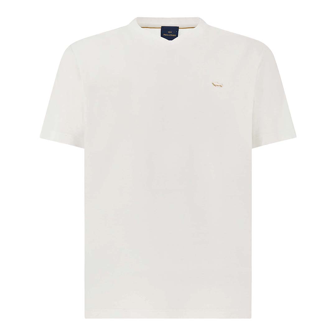 Paul & Shark Men's Bright White-Rich Gold Double Mercerised Cotton Jersey V-Neck T-Shirt, Man, Size: 3XL