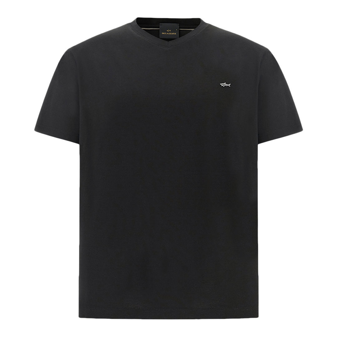 Paul & Shark Men's Black Beauty-Ruthenium Double Mercerised Cotton Jersey V-Neck T-Shirt, Man, Size: 3XL