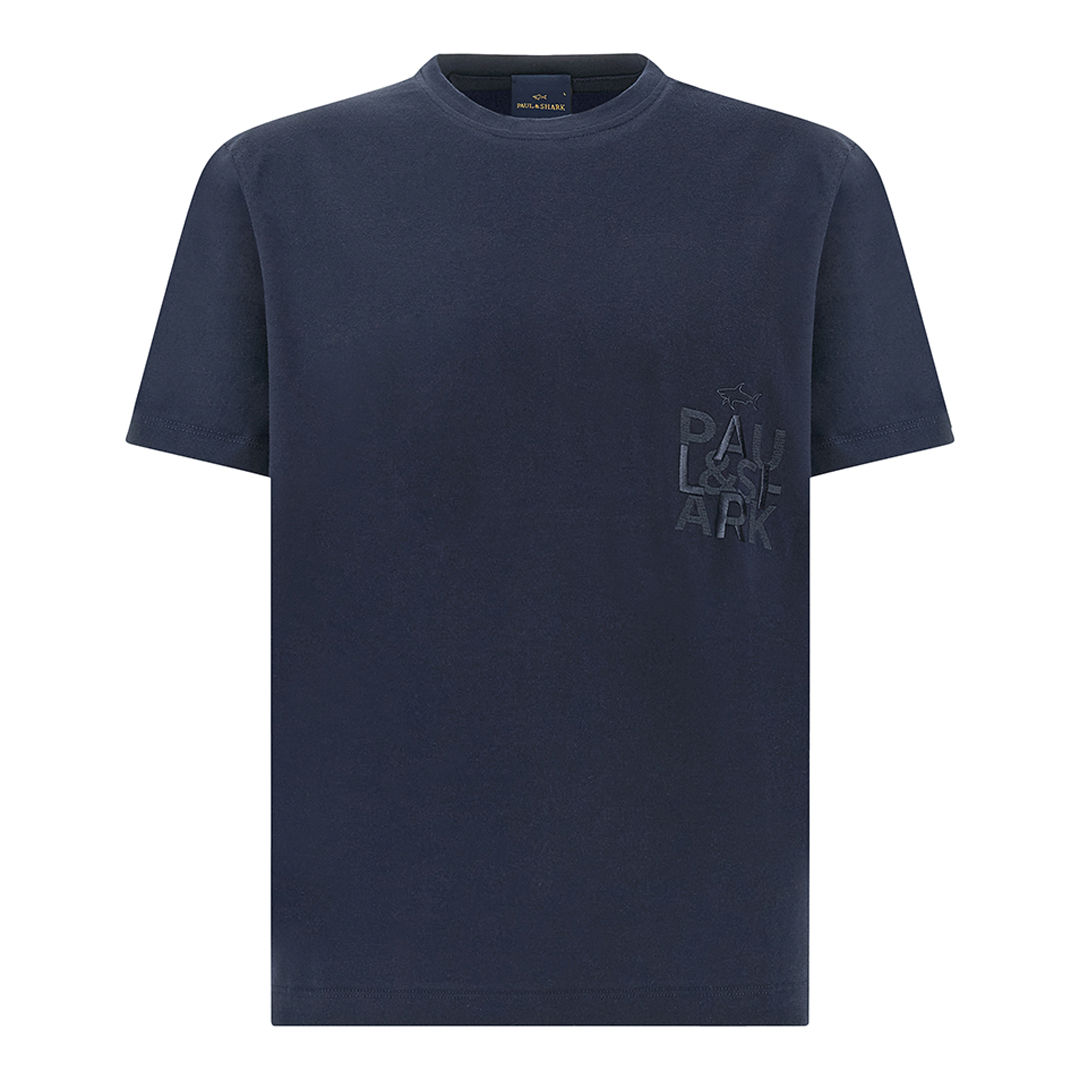 Paul & Shark Men's Dama Blue Cotton Jersey T-Shirt With Embroidery, Man, Size: Xl