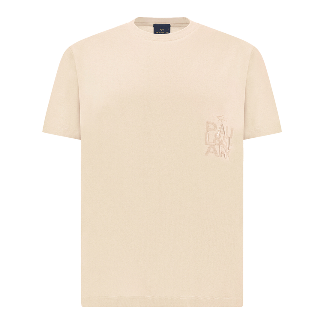 Paul & Shark Men's Beige Cotton Jersey T-Shirt With Embroidery, Man, Size: M