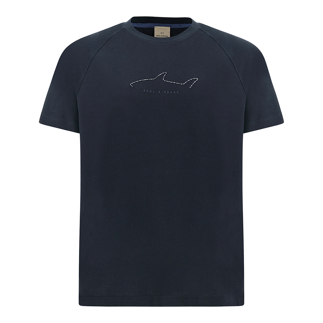 Paul & Shark Men's Dama Blue Cotton Jersey T-Shirt With Embroideries, Man, Size: 3XL