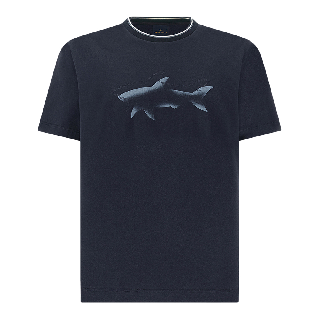 Paul & Shark Men's Dama Blue Cotton Jersey T-Shirt With Shark Print, Man, Size: Xxl