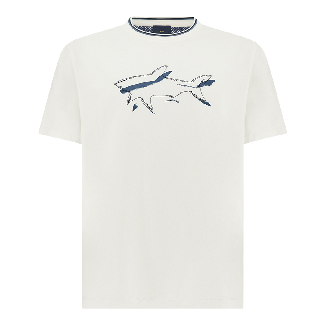 Paul & Shark Men's Blanc De Blanc Cotton Jersey T-Shirt With Shark Print, Man, Size: Xxl