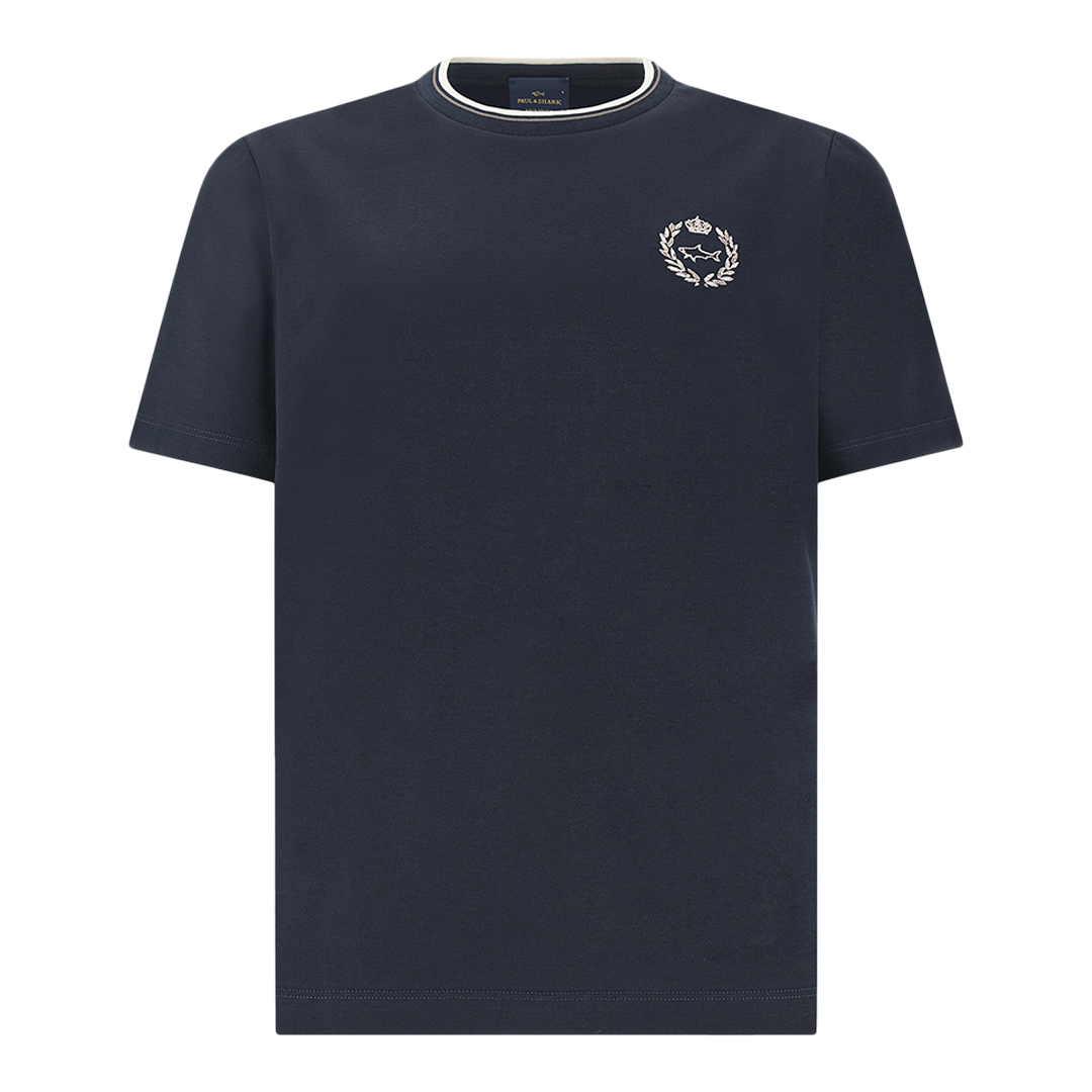 Paul & Shark Men's Dama Blue Aqua Touch Cotton T-Shirt With Heraldic Embroidery, Man, Size: Xxl
