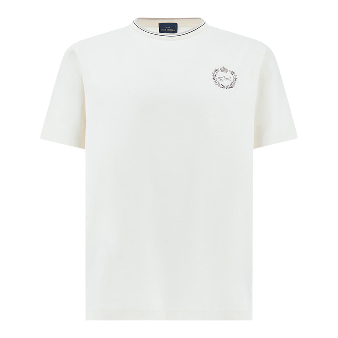 Paul & Shark Men's Blanc De Blanc Aqua Touch Cotton T-Shirt With Heraldic Embroidery, Man, Size: 3XL