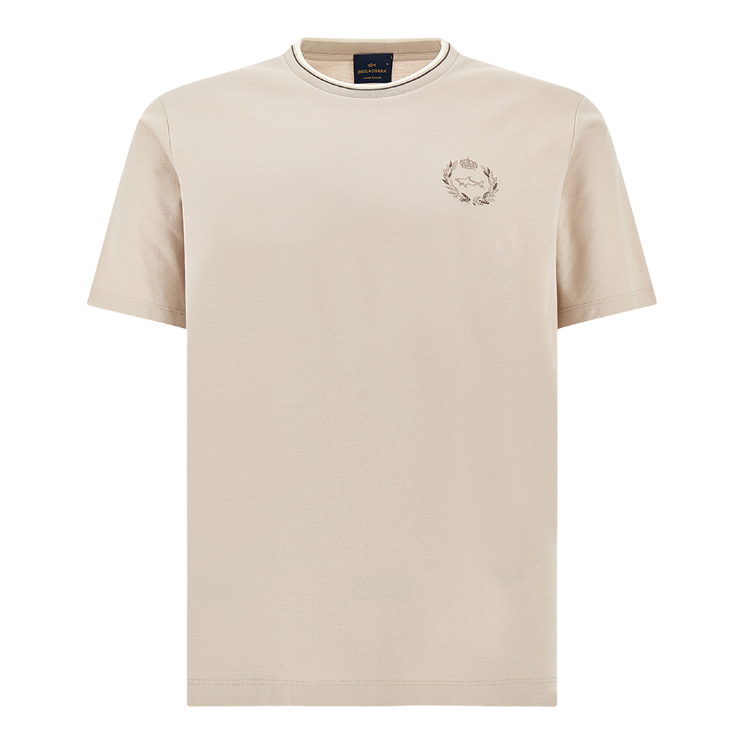 Paul & Shark Men's Beige Aqua Touch Cotton T-Shirt With Heraldic Embroidery, Man, Size: L