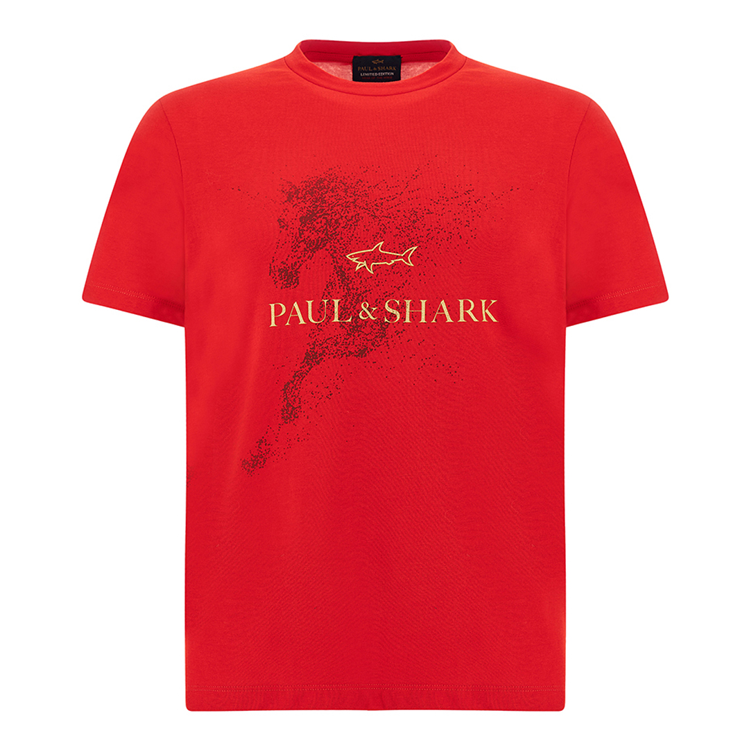 T-shirt in jersey di cotone con stampa Year of the horse, Uomo, ROSSO, Taglia: S