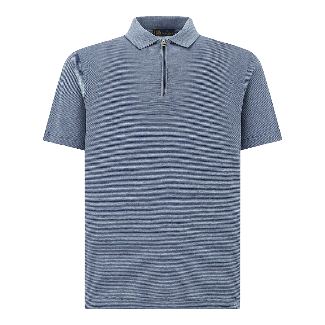 Paul & Shark Men's Cashmere Blue-Moonlight Blue Silk And Cotton Zip Polo, Man, Size: M