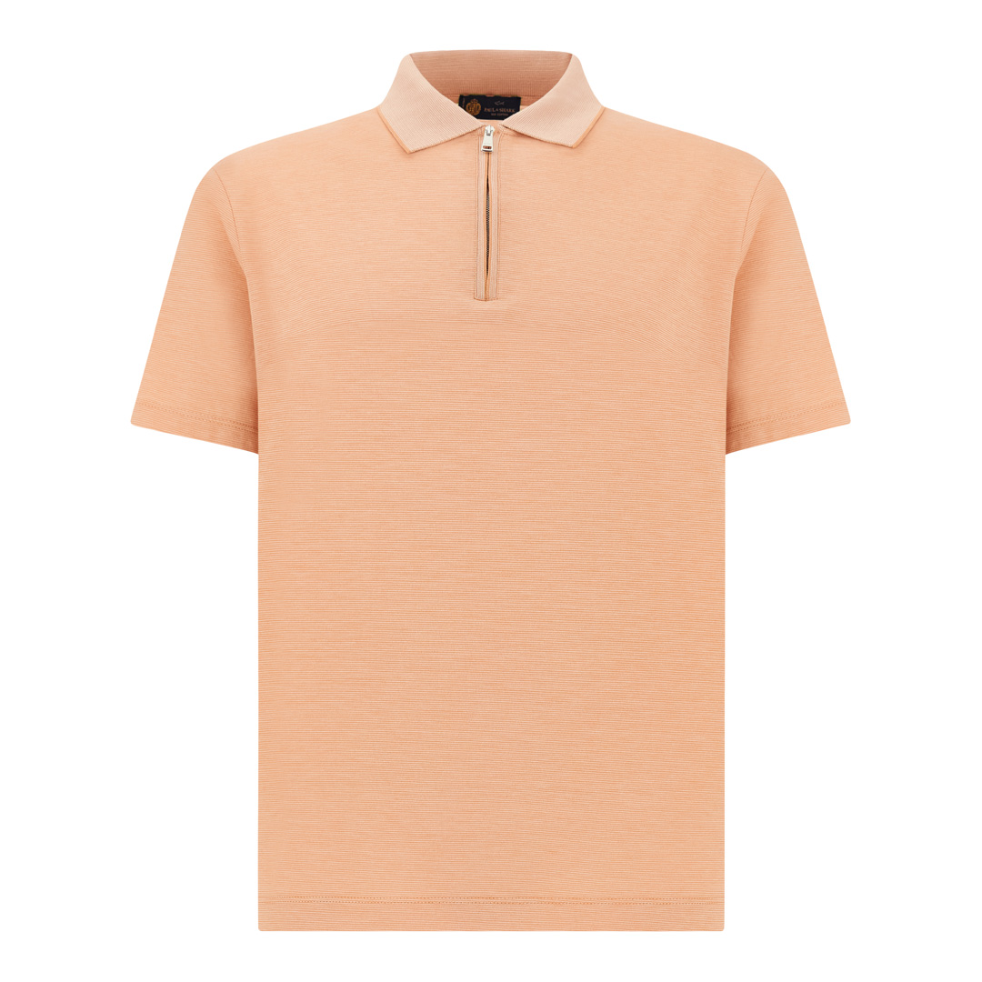 Paul & Shark Men's Tangerine-Bright White Silk And Cotton Zip Polo, Man, Size: M