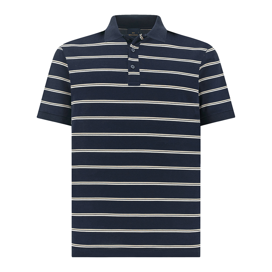 Paul & Shark Double Mercerised Cotton Jersey Polo With Striped Pattern