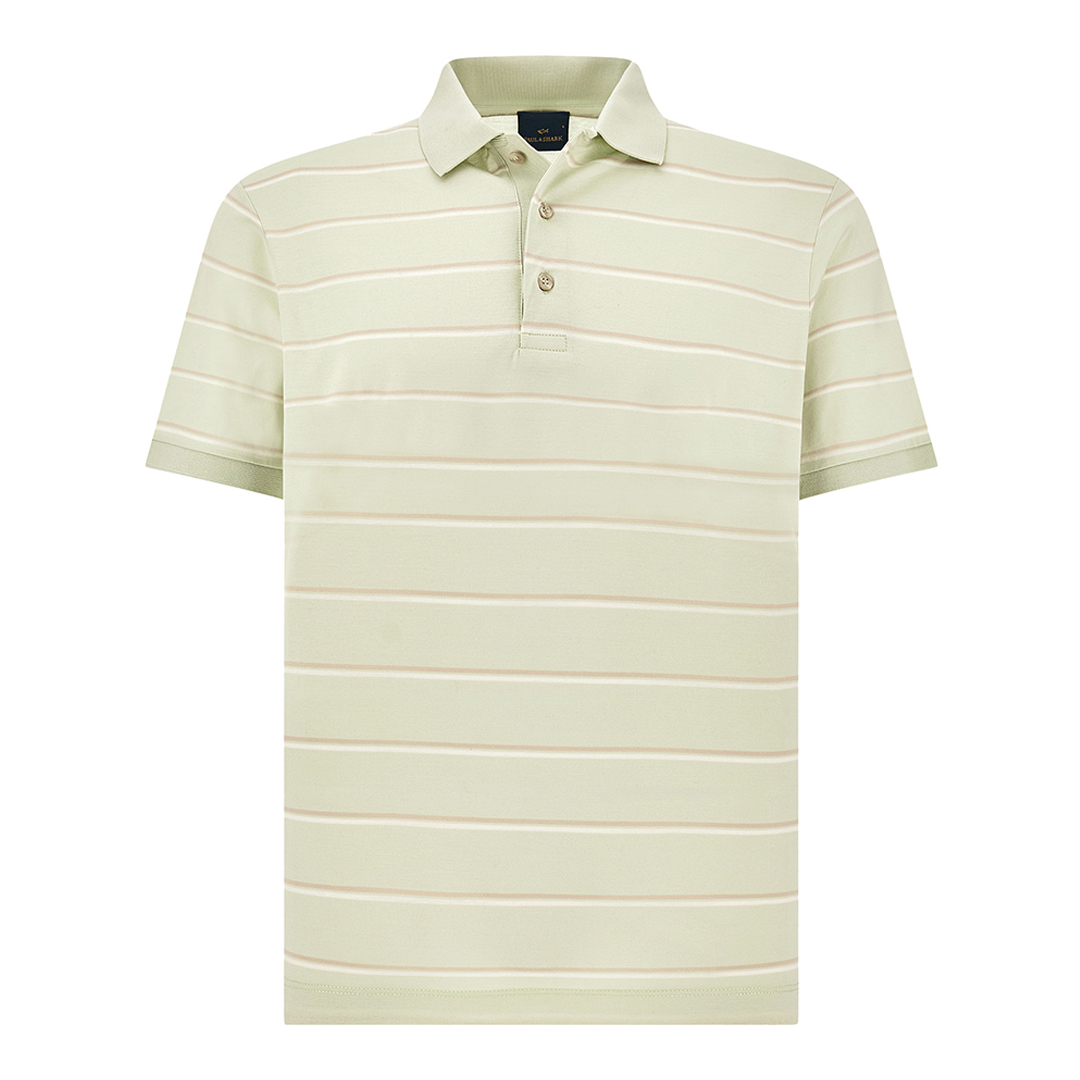 Paul & Shark Men's Meadow Mist-Blanc De Blanc-Sesame Double Mercerised Cotton Jersey Polo With Striped Pattern, Man, Size: Xl