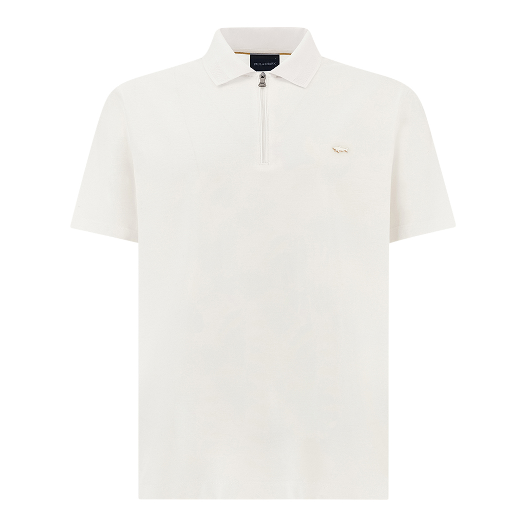 Paul & Shark Men's Bright White-Rich Gold Polo With Zip In Double Mercerised Cotton Jersey, Man, Size: 3XL