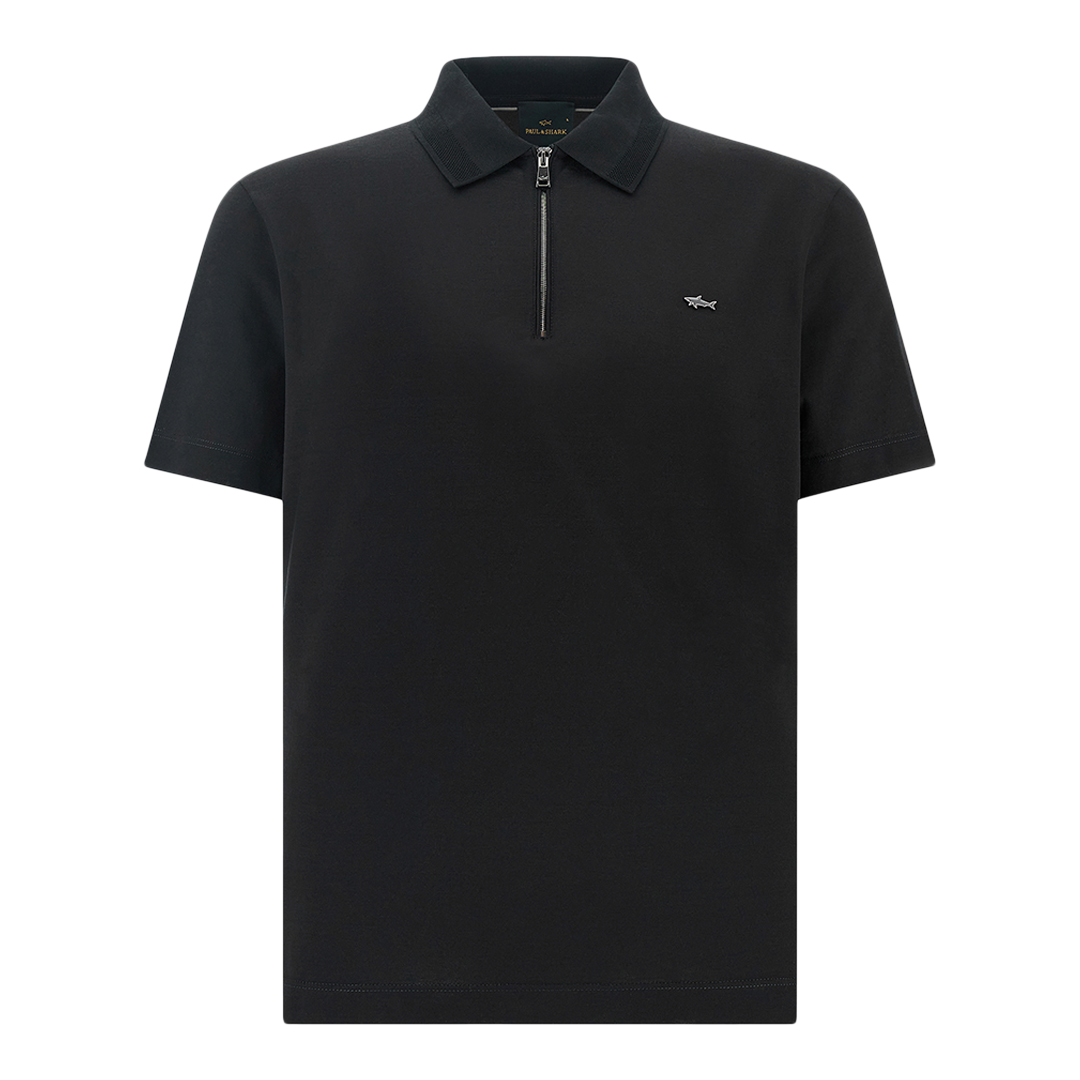 Paul & Shark Men's Black Beauty-Ruthenium Polo With Zip In Double Mercerised Cotton Jersey, Man, Size: 3XL
