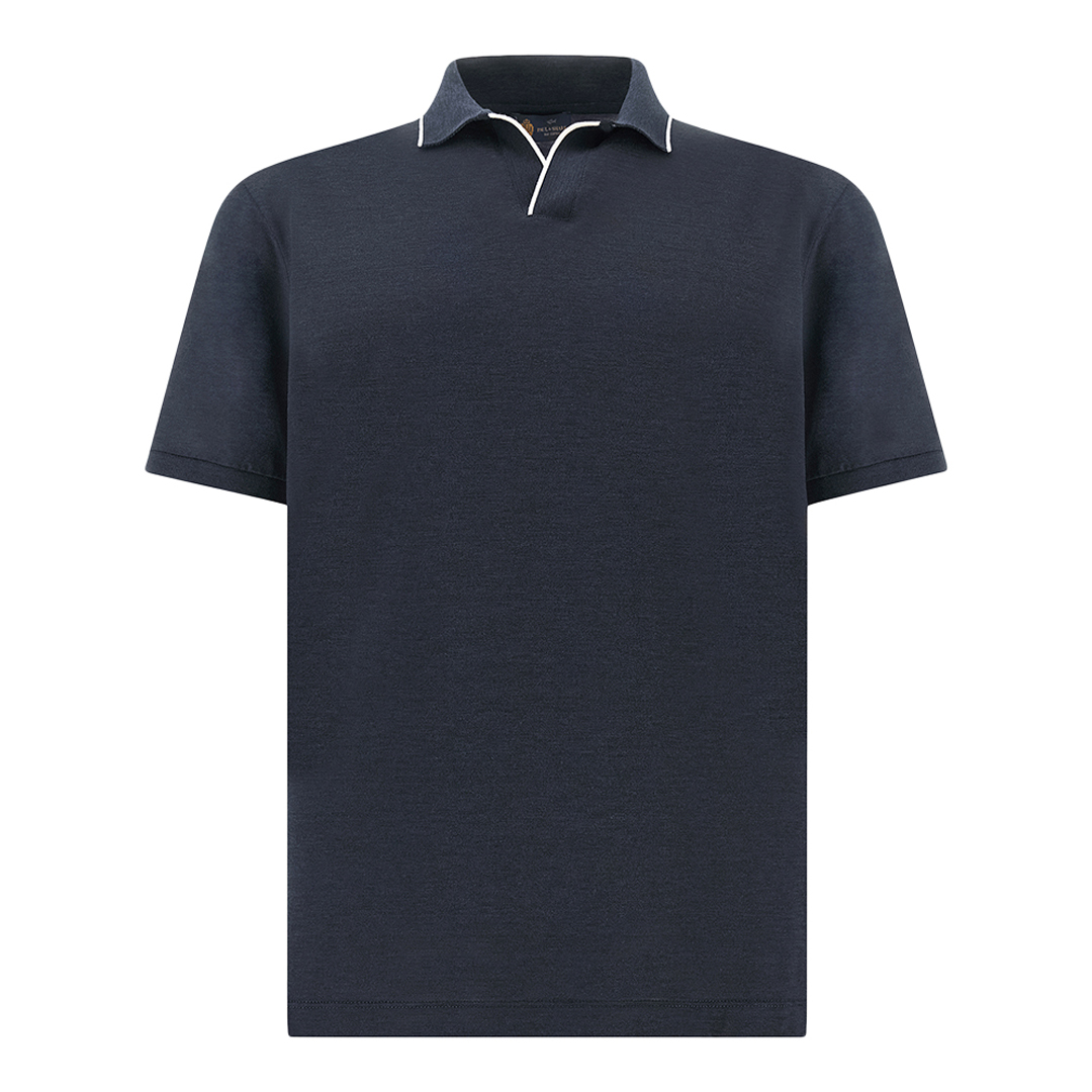 Paul & Shark Men's Dama Blue Open Collar Polo In Cotton And Silk, Man, Size: Xl