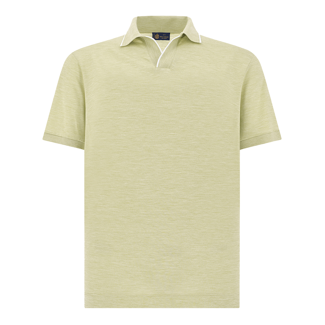 Paul & Shark Men's Sage Green Open Collar Polo In Cotton And Silk, Man, Size: Xl