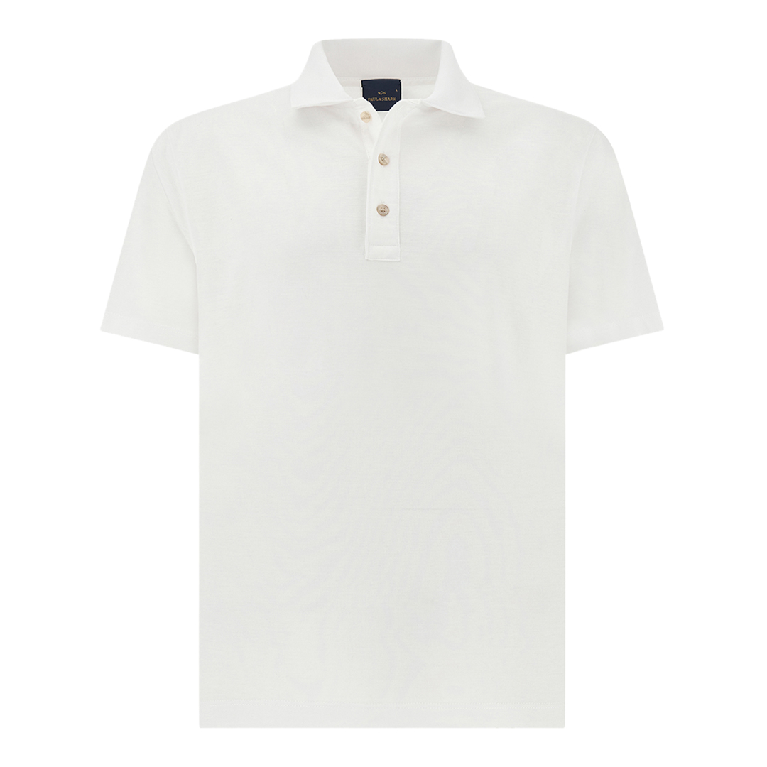 Paul & Shark Men's White Polo Shirt In Double Mercerised Cotton Jersey With Linen Details, Man, Size: L