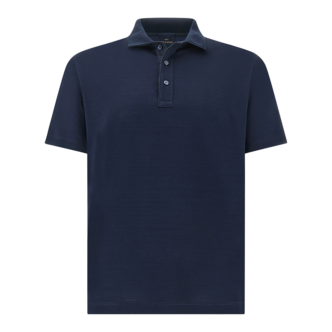 Polo in jersey di cotone Double Mercerised con dettagli in lino, Uomo, BLU, Taglia: 3XL