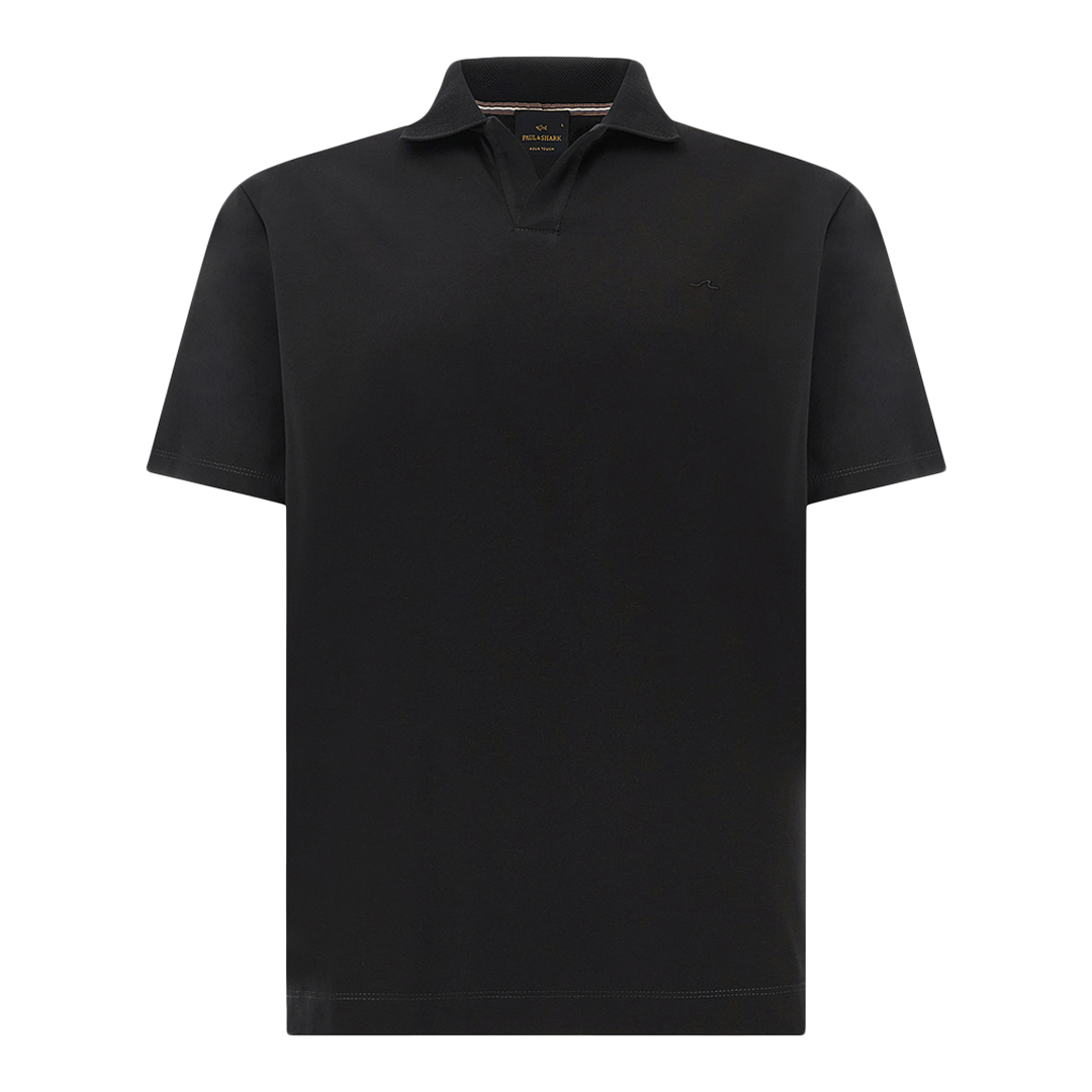 Paul & Shark Men's Black Open‑Collar Polo Shirt In Aqua Touch Cotton, Man, Size: 4XL