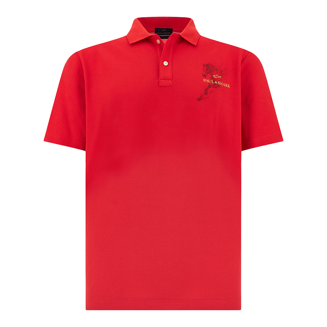 Polo in cotone piqué con stampa Year of the Horse, Uomo, ROSSO, Taglia: L