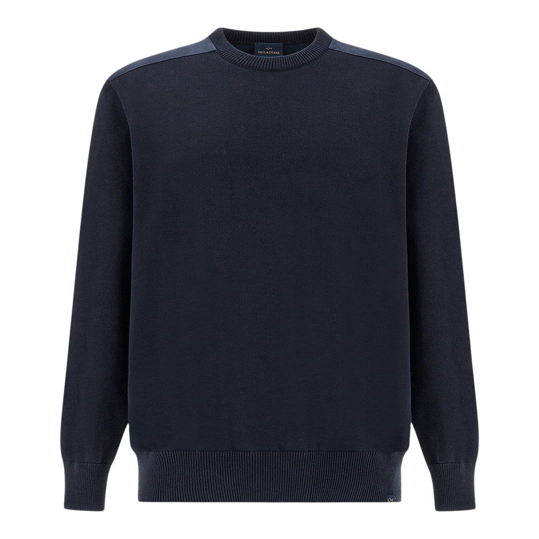 Paul & Shark Men's Dama Blue Crew‑Neck Sweater In Fresco Cotton With Linen Details, Man, Size: 4XL