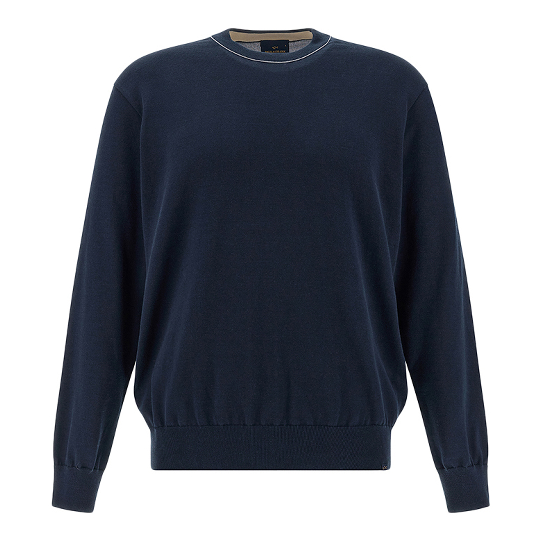 Paul & Shark Men's Dama Blue Crew‑Neck Sweater In Piuma Cotton, Man, Size: 3XL