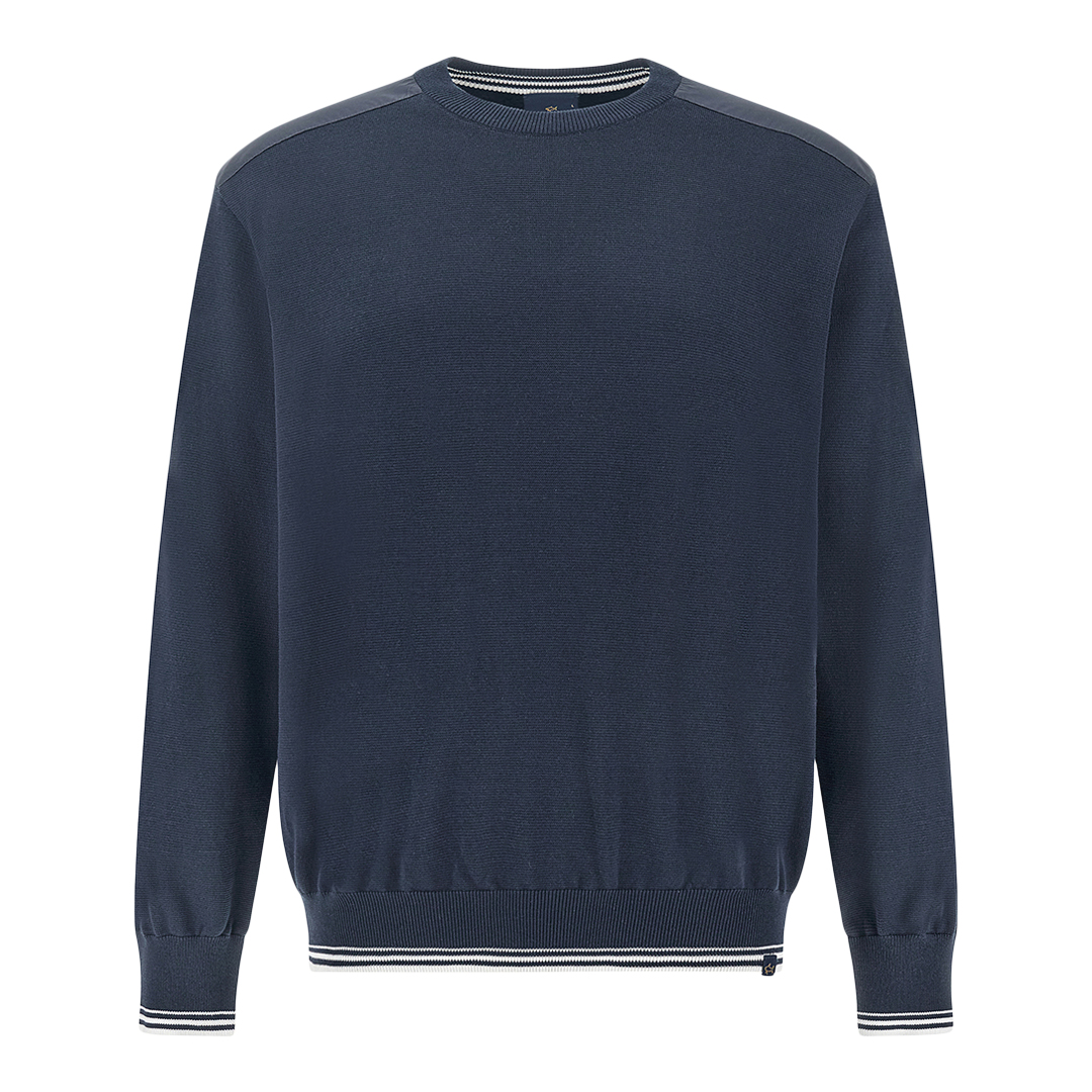 Paul & Shark Men's Dama Blue Crew‑Neck Sweater In Piuma Cotton With Technical Fabric Details, Man, Size: 5XL