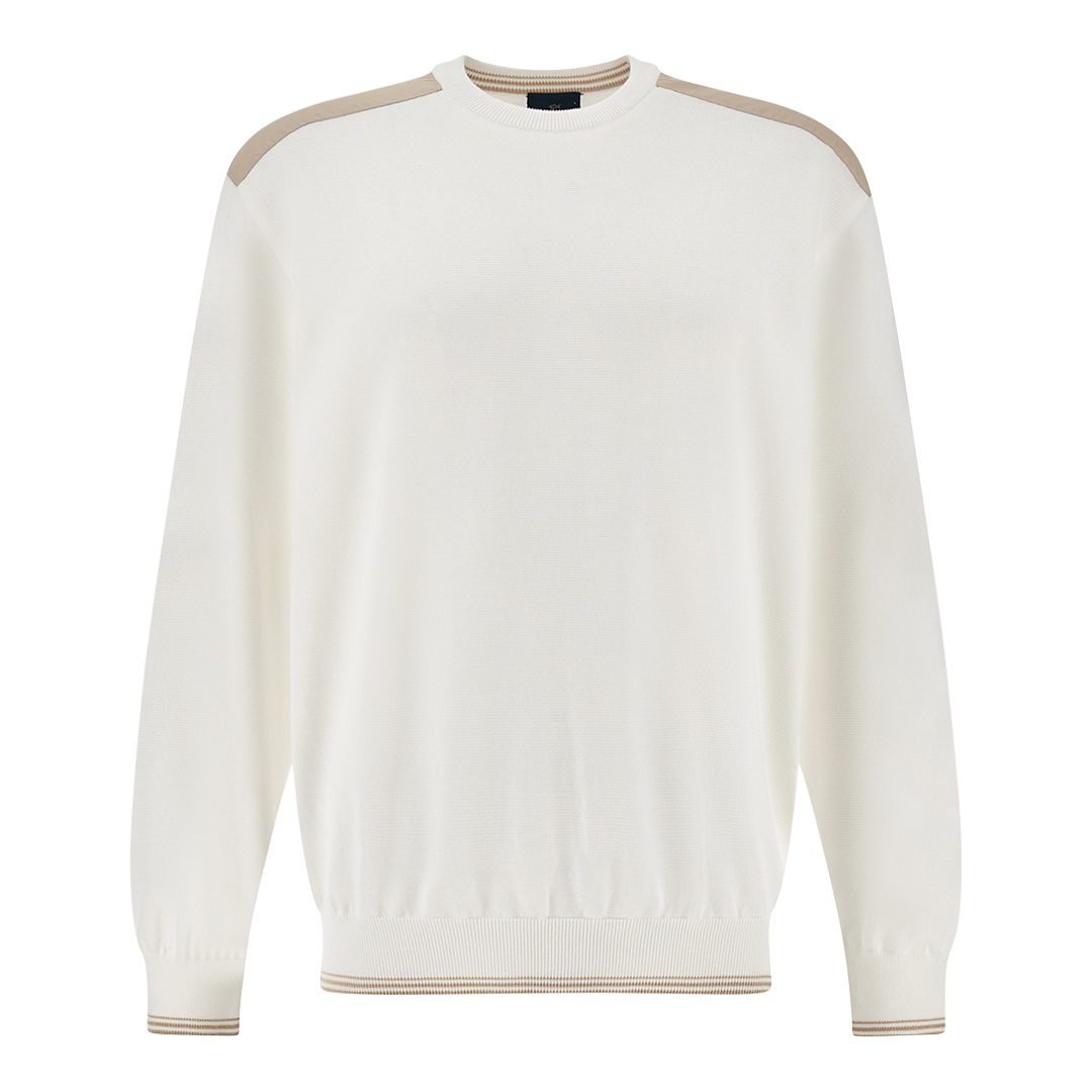 Paul & Shark Men's Blanc De Blanc Crew‑Neck Sweater In Piuma Cotton With Technical Fabric Details, Man, Size: 5XL