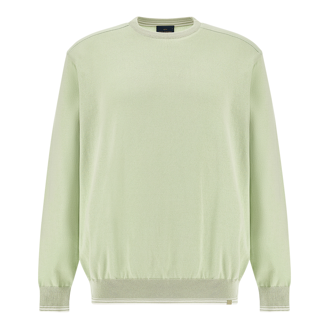 Paul & Shark Men's Meadow Mist Crew‑Neck Sweater In Piuma Cotton With Technical Fabric Details, Man, Size: L